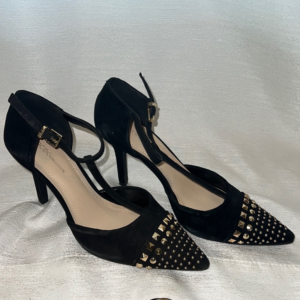 Black Suede Strappy Heels. Size 7.5.